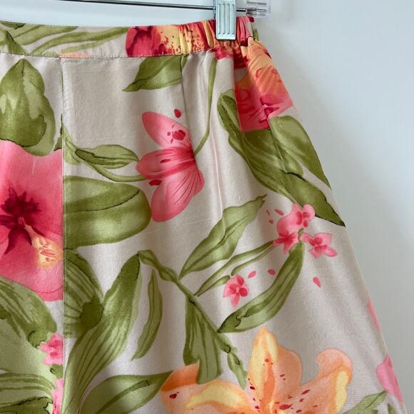 Vintage Tropical Hawaiian Floral Silk Cropped Trouser Pants Womens 6 Pink Orange - Picture 5 of 16